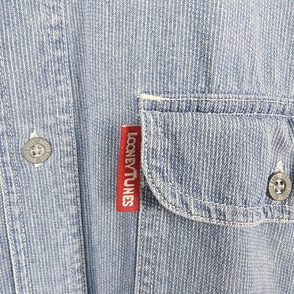 Vintage 1997 Warner Bros Studio Store Looney Tunes Embroidered Denim Shirt XL - Picture 5 of 10